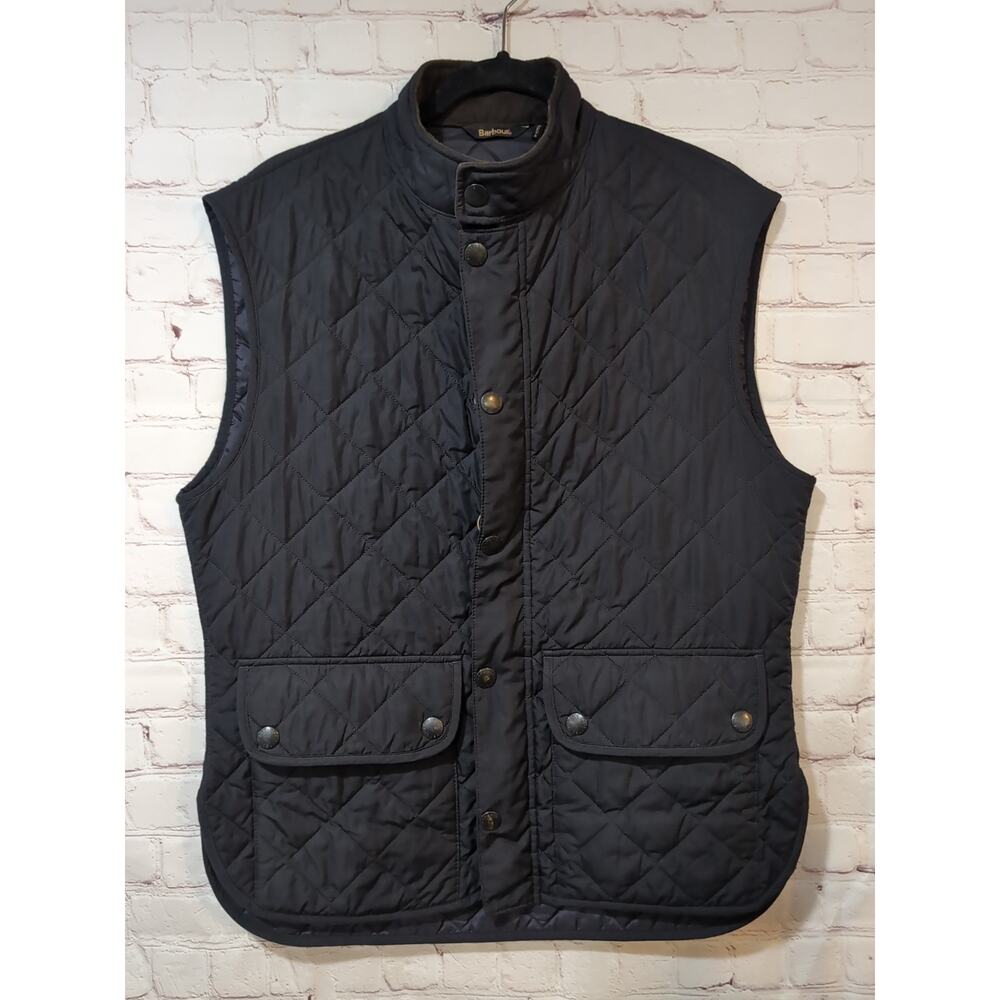 Barbour Men's Lowerdale Sz Large Quilted Gilet Full Zip Vest Navy Blue